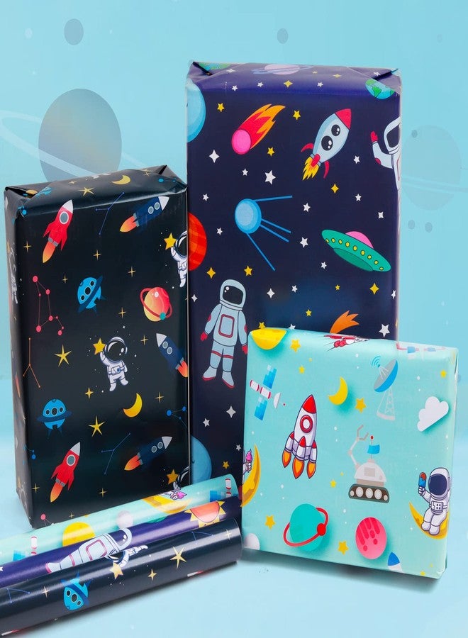 AirCool Birthday Wrapping Paper For Kids Girls Boys Women Men, Outer Space Design Wrapping Paper, 3 Designs Space Wrapping Paper 9 Sheets Folded Flat 19.7x27.6 inches per sheet - Image 3
